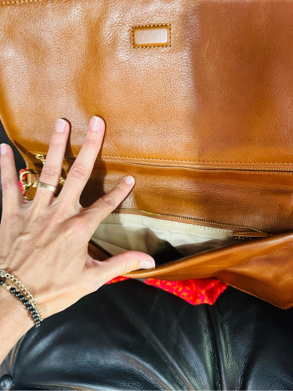 Tory Burch Amanda Leather Shoulder Bag Clutch | Luggage Brown + Gold | Dust Bag